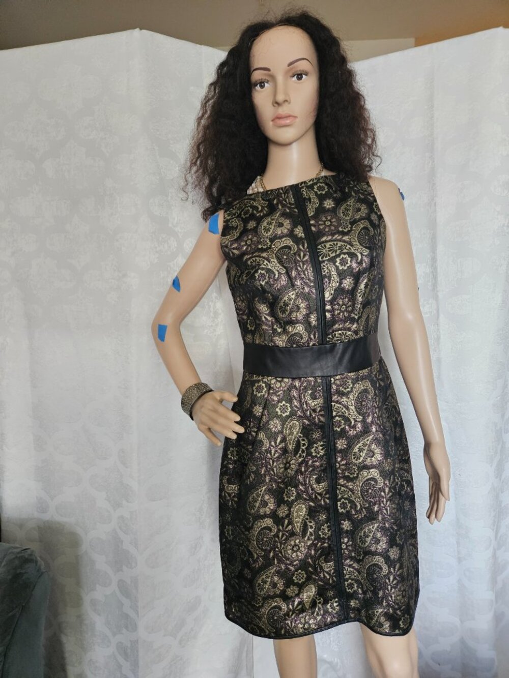 **Raoul Midnight Paisley Brocade Sheath Dress**